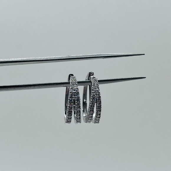 0.50 CT Brilliant Lab Diamond Double Row Hoop Earrings Sterling Silver - Picture 5 of 6